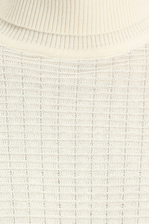 Off-white Turtleneck Regular Fit Patterned Cotton Knit Sweater
