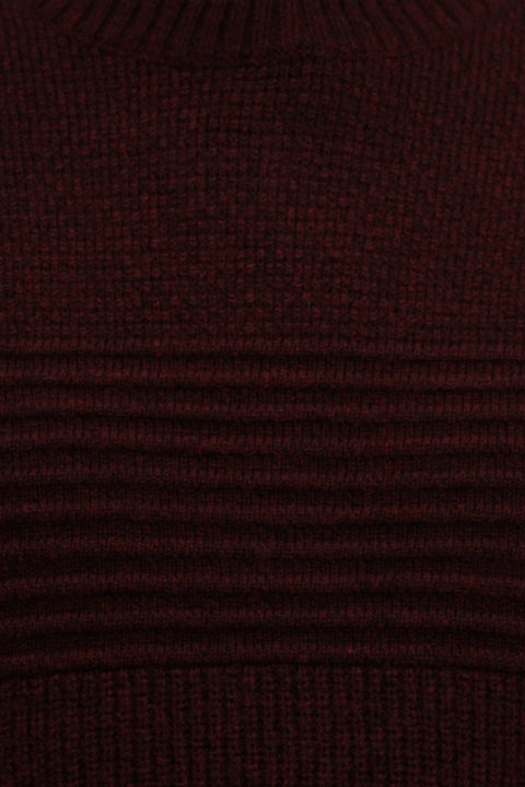 Plum-colored Crew Neck Regular Fit Striped Knit Sweater