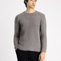 Medium Mink Crew Neck Regular Fit Striped Knit Sweater