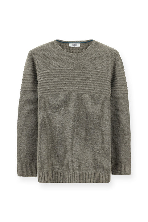 Medium Mink Crew Neck Regular Fit Striped Knit Sweater