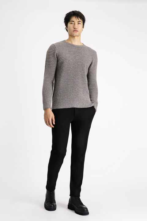 Medium Mink Crew Neck Regular Fit Striped Knit Sweater