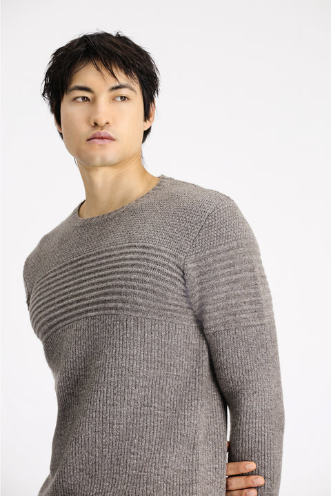 Medium Mink Crew Neck Regular Fit Striped Knit Sweater