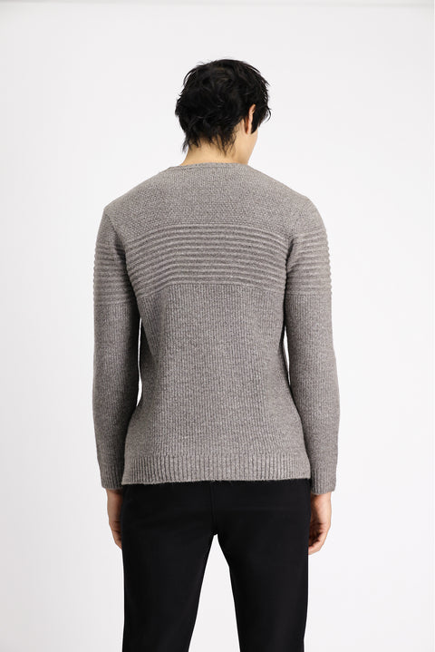 Medium Mink Crew Neck Regular Fit Striped Knit Sweater