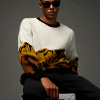 Mustard Yellow Crew Neck Oversize Patterned Knit Sweater