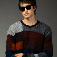 Tile-colored Crew Neck Regular Fit Patterned Knit Sweater
