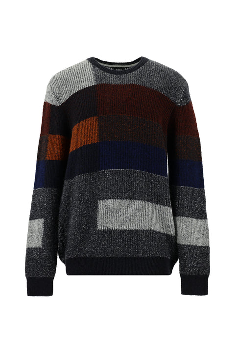 Tile-colored Crew Neck Regular Fit Patterned Knit Sweater