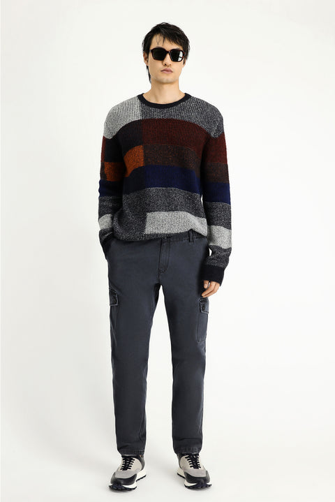 Tile-colored Crew Neck Regular Fit Patterned Knit Sweater