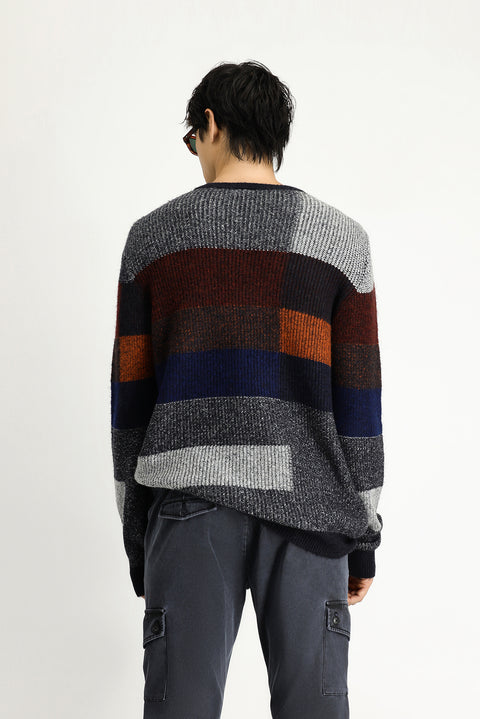 Tile-colored Crew Neck Regular Fit Patterned Knit Sweater