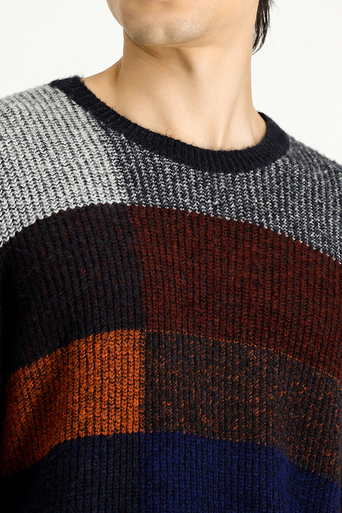 Tile-colored Crew Neck Regular Fit Patterned Knit Sweater