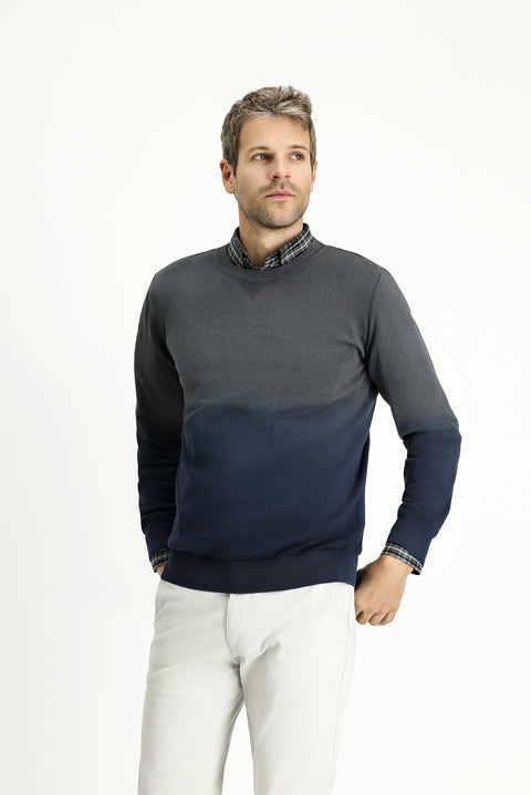 Navy Blue Crew Neck Regular Fit Patterned Cotton Knit Sweater