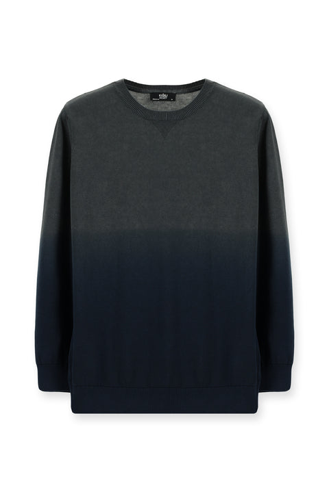 Navy Blue Crew Neck Regular Fit Patterned Cotton Knit Sweater