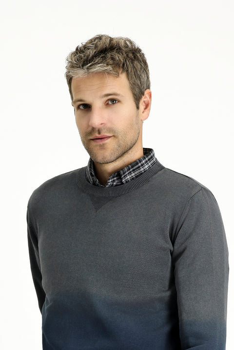 Navy Blue Crew Neck Regular Fit Patterned Cotton Knit Sweater