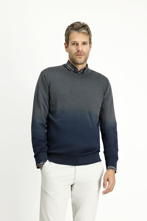 Navy Blue Crew Neck Regular Fit Patterned Cotton Knit Sweater