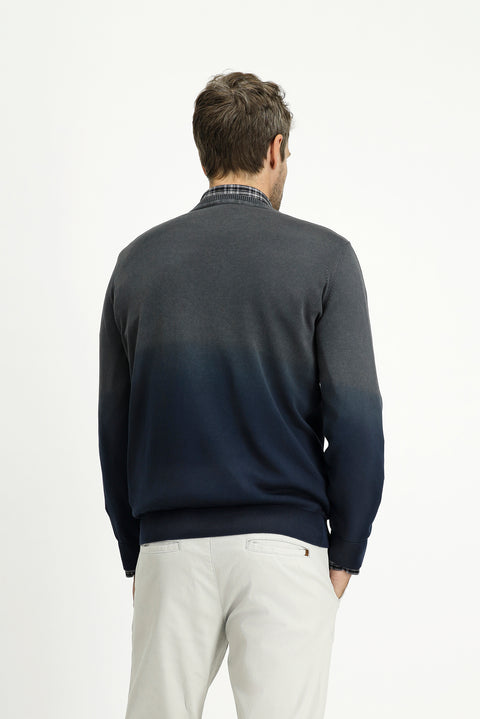 Navy Blue Crew Neck Regular Fit Patterned Cotton Knit Sweater