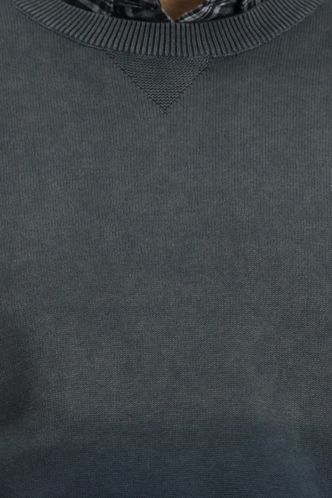Navy Blue Crew Neck Regular Fit Patterned Cotton Knit Sweater