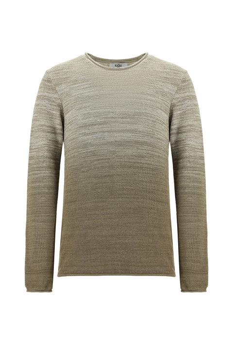 Light Beige Crew Neck Slim Fit Narrow Cut Patterned Cotton Knit Sweater