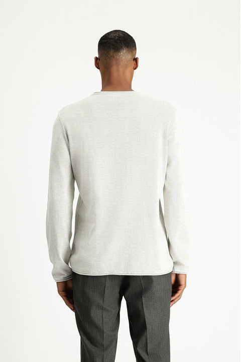 Light Grey Crew Neck Slim Fit Narrow Cut Patterned Cotton Knit Sweater