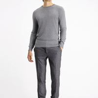 Medium Grey Melange Crew Neck Slim Fit Patterned Cotton Knit Sweater