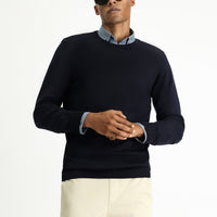 Dark Navy Crew Neck Slim Fit Patterned Cotton Knit Sweater
