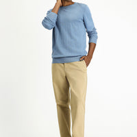 Aviator Blue Crew Neck Slim Fit Patterned Cotton Knit Sweater