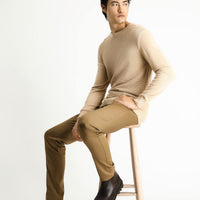 Medium Beige Crew Neck Regular Fit Patterned Cotton Knit Sweater