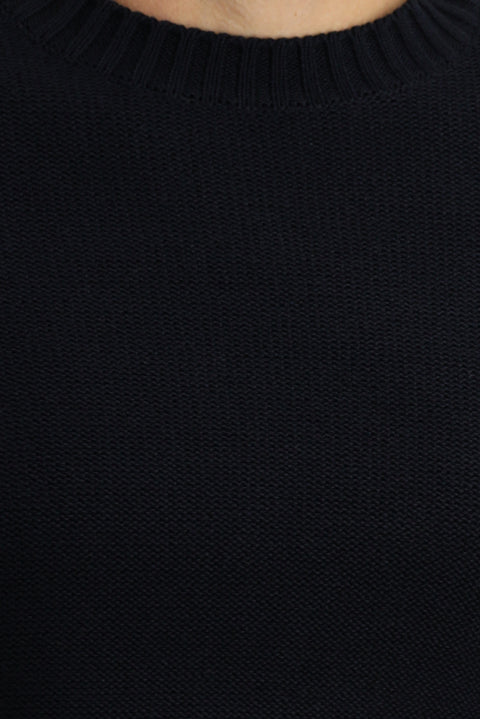 Dark Navy Crew Neck Regular Fit Patterned Cotton Knit Sweater