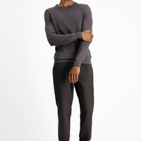 Light Brown Crew Neck Slim Fit Narrow Cut Cotton Knit Sweater