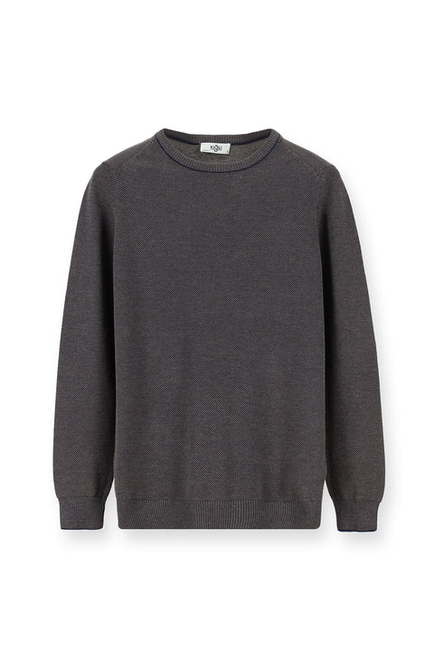 Light Brown Crew Neck Slim Fit Narrow Cut Cotton Knit Sweater