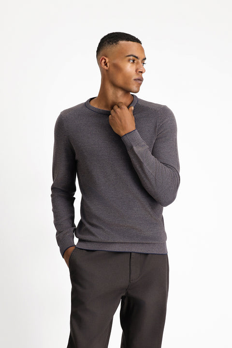 Light Brown Crew Neck Slim Fit Narrow Cut Cotton Knit Sweater