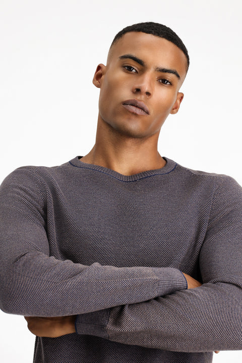 Light Brown Crew Neck Slim Fit Narrow Cut Cotton Knit Sweater