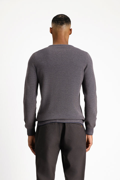 Light Brown Crew Neck Slim Fit Narrow Cut Cotton Knit Sweater