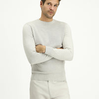 Light Grey Melange Crew Neck Slim Fit Narrow Cut Patterned Cotton Knit Sweater