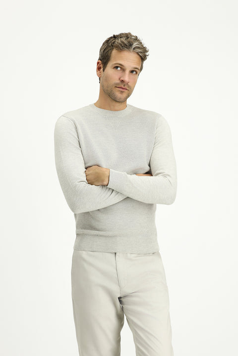 Light Grey Melange Crew Neck Slim Fit Narrow Cut Patterned Cotton Knit Sweater
