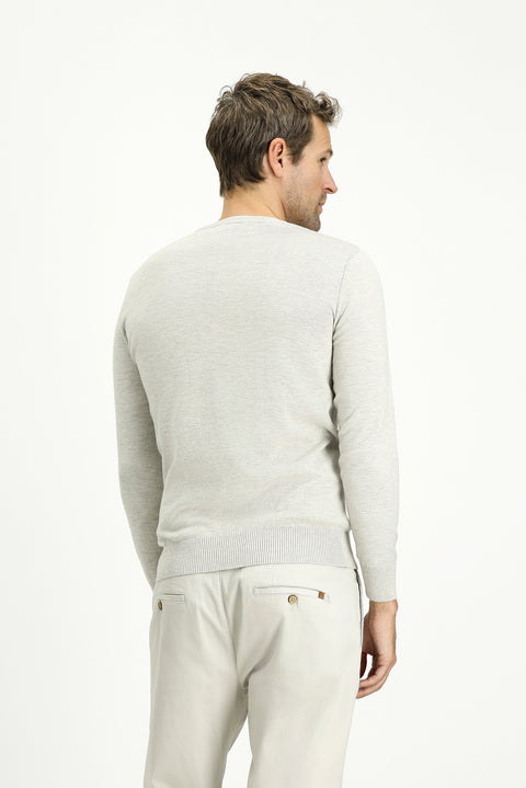 Light Grey Melange Crew Neck Slim Fit Narrow Cut Patterned Cotton Knit Sweater