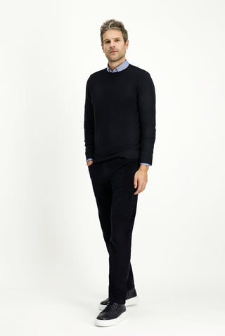  Koyu Lacivert Bisiklet Yaka Slim Fit Dar Kesim Desenli Pamuklu Triko Kazak
