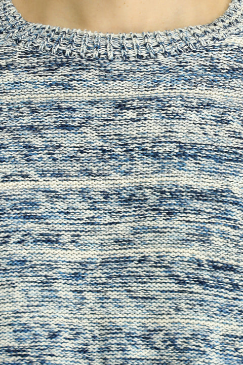Light Blue Crew Neck Oversize Patterned Cotton Knit Sweater