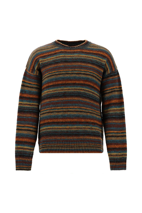 Multicolored Crew Neck Oversize Striped Wool Knit Sweater
