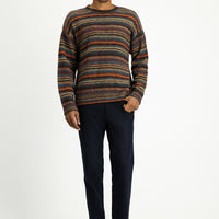 Multicolored Crew Neck Oversize Striped Wool Knit Sweater