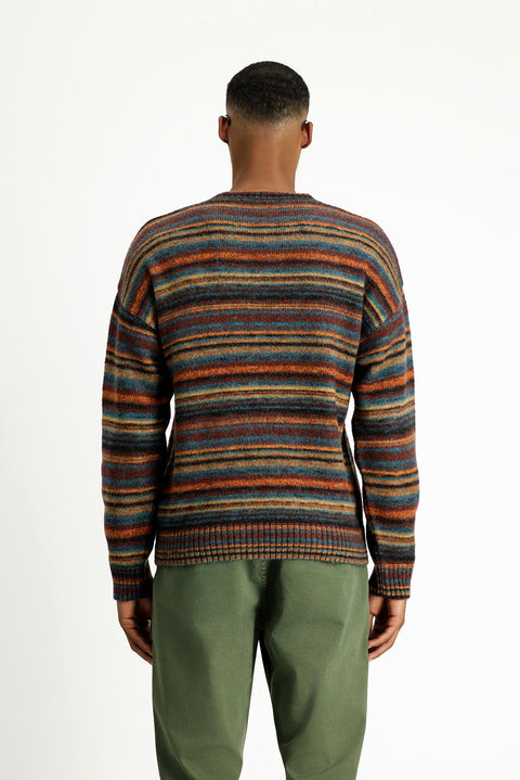 Multicolored Crew Neck Oversize Striped Wool Knit Sweater