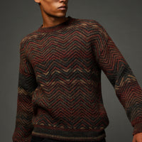 Light Burgundy Crew Neck Oversize Patterned Wool Knit Sweater