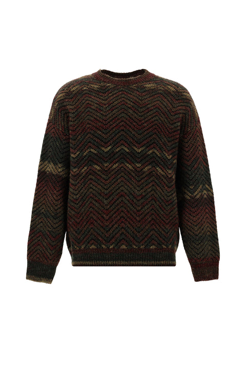 Light Burgundy Crew Neck Oversize Patterned Wool Knit Sweater