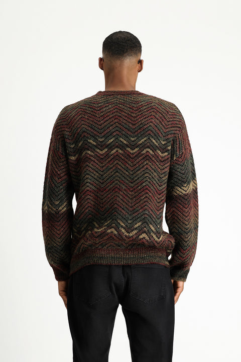 Light Burgundy Crew Neck Oversize Patterned Wool Knit Sweater