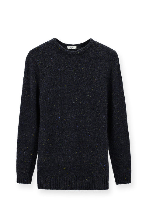 Medium Navy Crew Neck Slim Fit Narrow Cut Patterned Wool Knit Sweater
