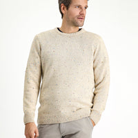 Light Beige Crew Neck Slim Fit Narrow Cut Patterned Wool Knit Sweater