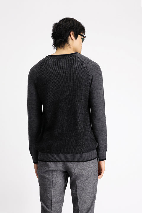 Siyah Bisiklet Yaka Slim Fit Dar Kesim Çizgili Triko Kazak
