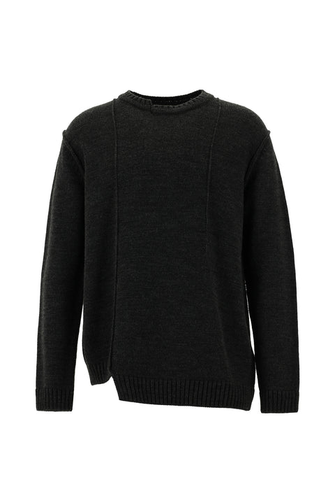 Dark Anthracite Melange Crew Neck Oversize Patterned Knit Sweater