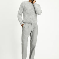 Light Grey Melange Crew Neck Regular Fit Patterned Knit Sweater