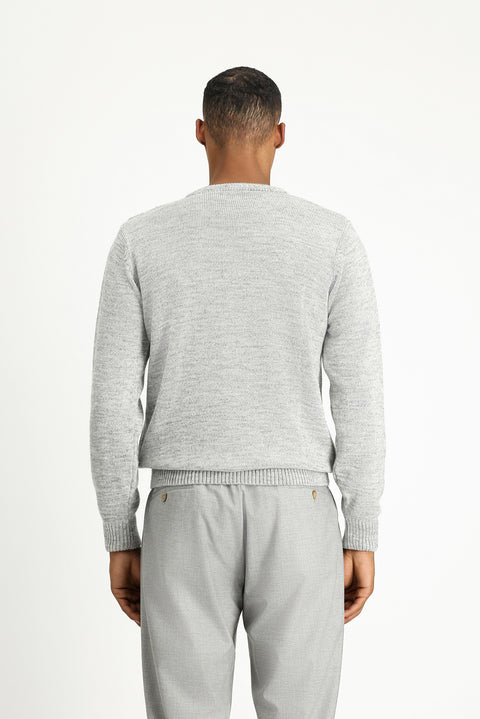Light Grey Melange Crew Neck Regular Fit Patterned Knit Sweater