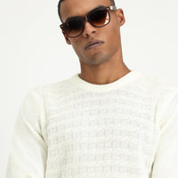 Off-white crew neck regular fit patterned knit sweater