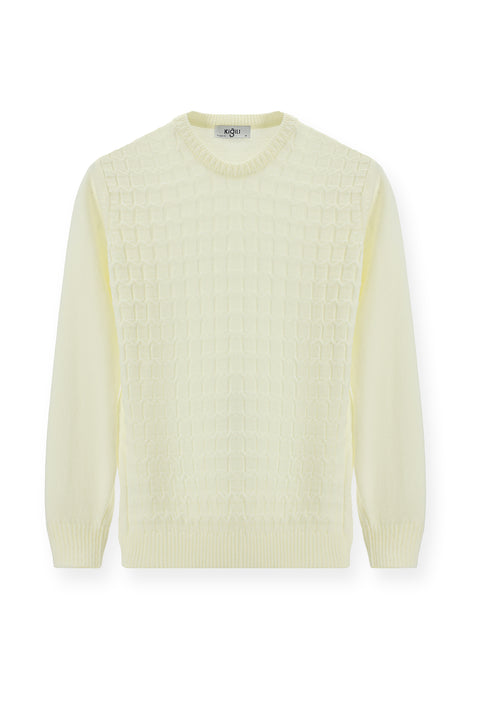 Off-white crew neck regular fit patterned knit sweater